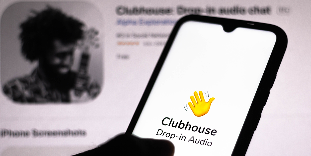 Clubhouse logo seen displayed on a smartphone screen twitter